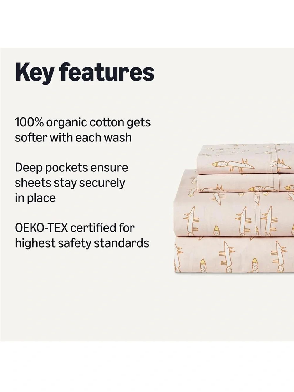 NWT Amazon Basics 100% Organic Cotton Sheet Set with Pillowcase Pale Pink Fox!